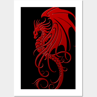 Flying Red Tribal Dragon Posters and Art